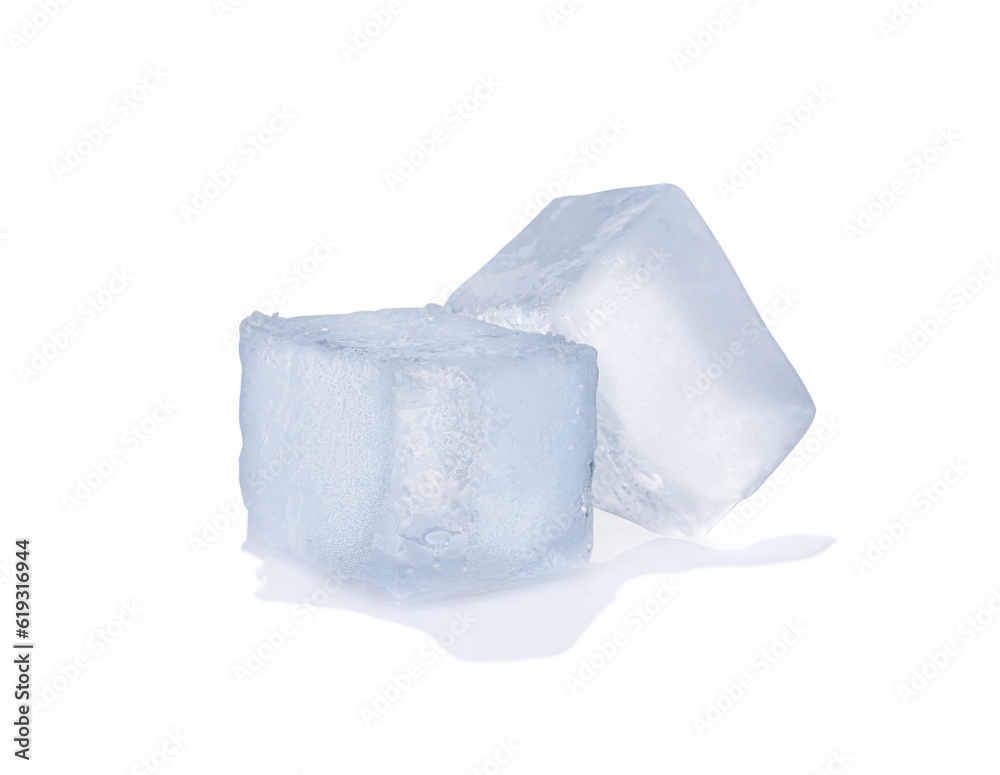 Crystal clear ice cubes isolated on white Crystal clear ice cubes isolated on white