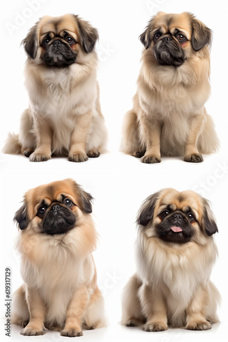 Young pekingese puppy on the white background. Generative AI photo
