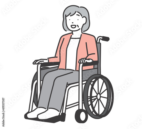 車椅子に乗るシニア女性のベクターイラスト素材／車いす／介護／怪我／福祉