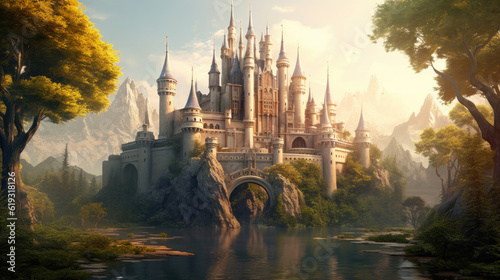 Beautiful fantasy castle  book cover. AI generated