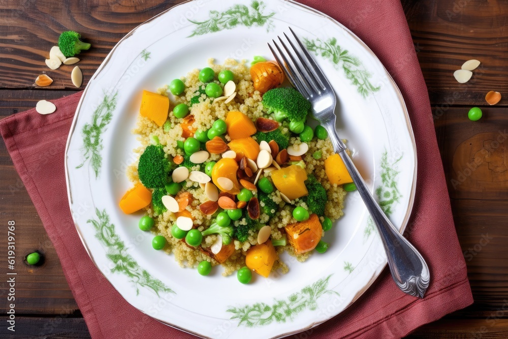 Quinoa, Peas and Almonds Salad. Generative AI Quinoa, Peas and Almonds Salad. Generative AI