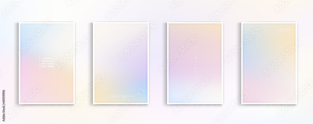 Set holographic gradient pastel modern rainbow background. yellow, pink , green, purple, orange, blue colors for deign concepts, wallpapers, web, presentations and prints. vector design.