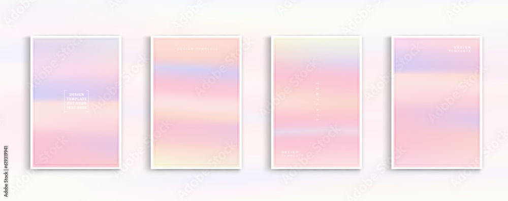 Set holographic gradient pastel modern background. blue, pink ,yellow and orange colors for deign concepts, wallpapers, web, presentations and prints. vector design.