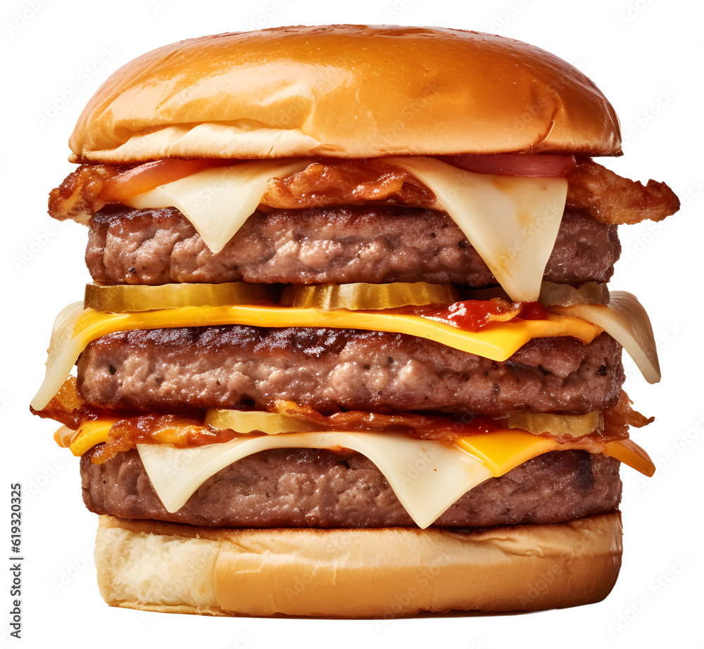 three layer meat big burger with pickles and cheese three layer meat big burger with pickles and cheese