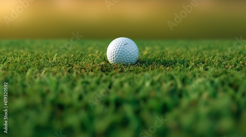 Close up golf ball on green grass field. Generative Ai