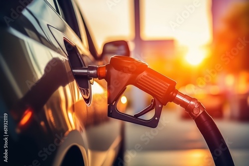 Canvas Print Car refueling with fuel at the refuel gasstation station