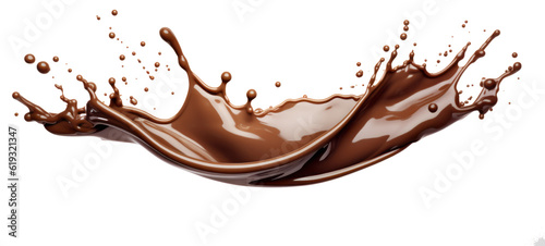 Food photography - Splash of liquid brown chocolate with splashing drops, isolated on transparent background PNG (Generative Ai)