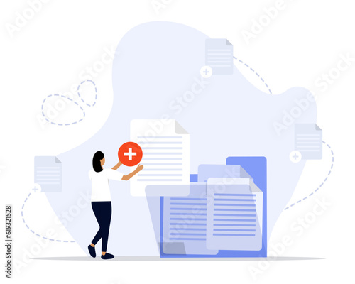 Add files concept illustration. Suitable for landing page, ui, web, App intro card, editorial, flyer, and banner.
