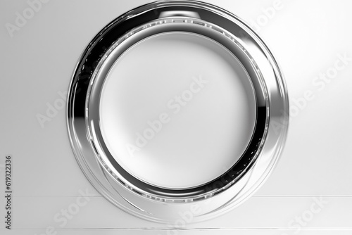 Silver circle with shadow isolated on smoke grey background. Shiny silver circle for any Shinning Luxury product package Graphic. Generative AI.