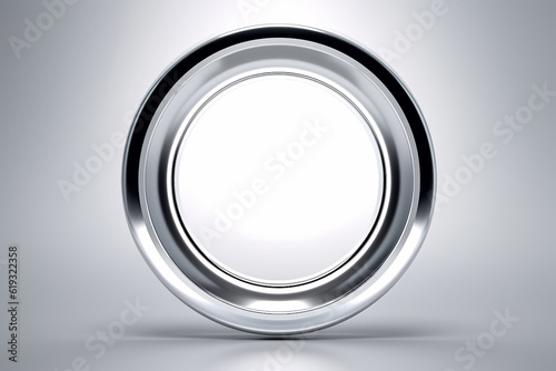 Silver circle with shadow isolated on smoke grey background. Shiny silver circle for any Shinning Luxury product package Graphic. Generative AI.