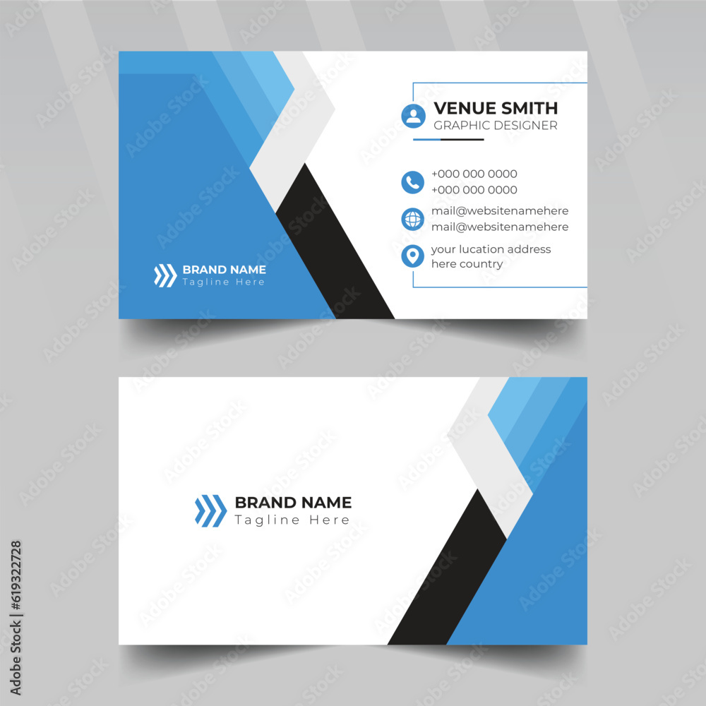 Creative And Clean corporate Business Card Design Template, Visiting Card, contact info card, id card , personal contact card or blue name card