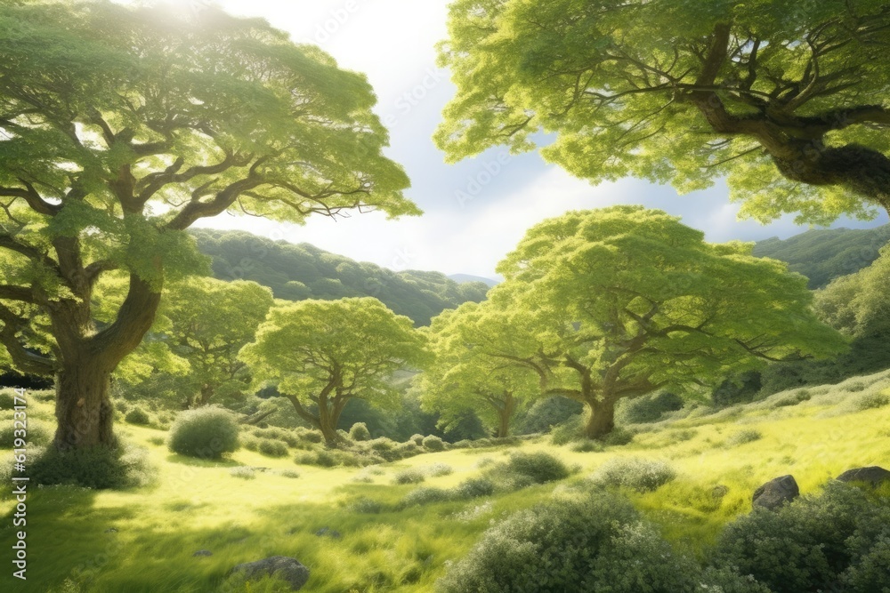 Illustration of trees in a serene landscape Illustration of trees in a serene landscape