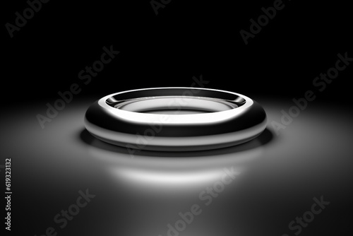 Silver circle with shadow isolated on Dark background. Shiny silver circle for any Shinning Luxury product package Graphic. Generative AI.