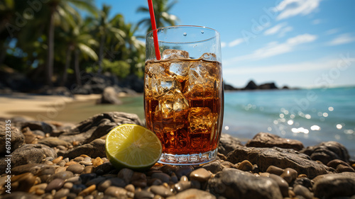 Beach Bar s Gem  Iced Cola Set Against the Vast Ocean  Tempting Menu Choice
