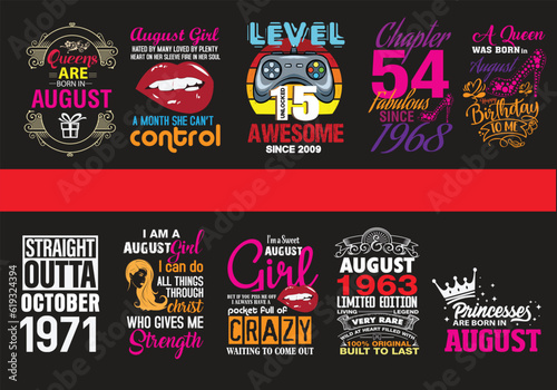 Happy Birthday in August T-shirt Design bundle