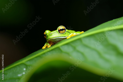 Generative AI. a frog behind a leaf © imur