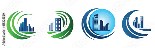 Green City vector logo with building 
