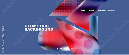 Glassmorphism landing page background template. Colorful glass shapes with metallic effect abstract composition for wallpaper, banner, background