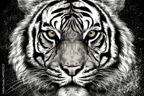 majestic black and white tiger with piercing yellow eyes. Generative AI