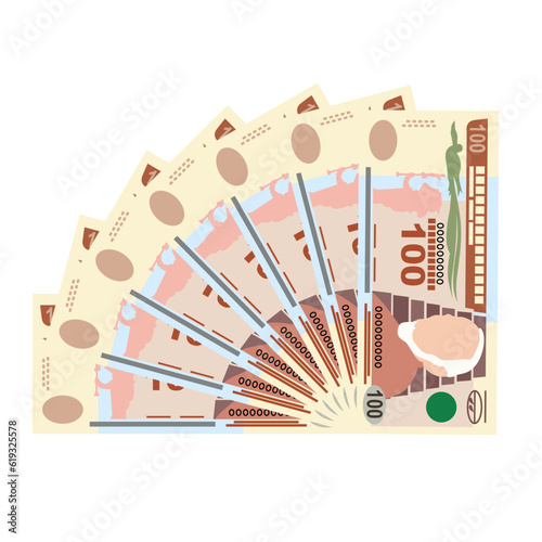 Guatemalan Quetzal Vector Illustration. Guatemala money set bundle banknotes. Paper money 100 GTQ. Flat style. Isolated on white background. Simple minimal design.