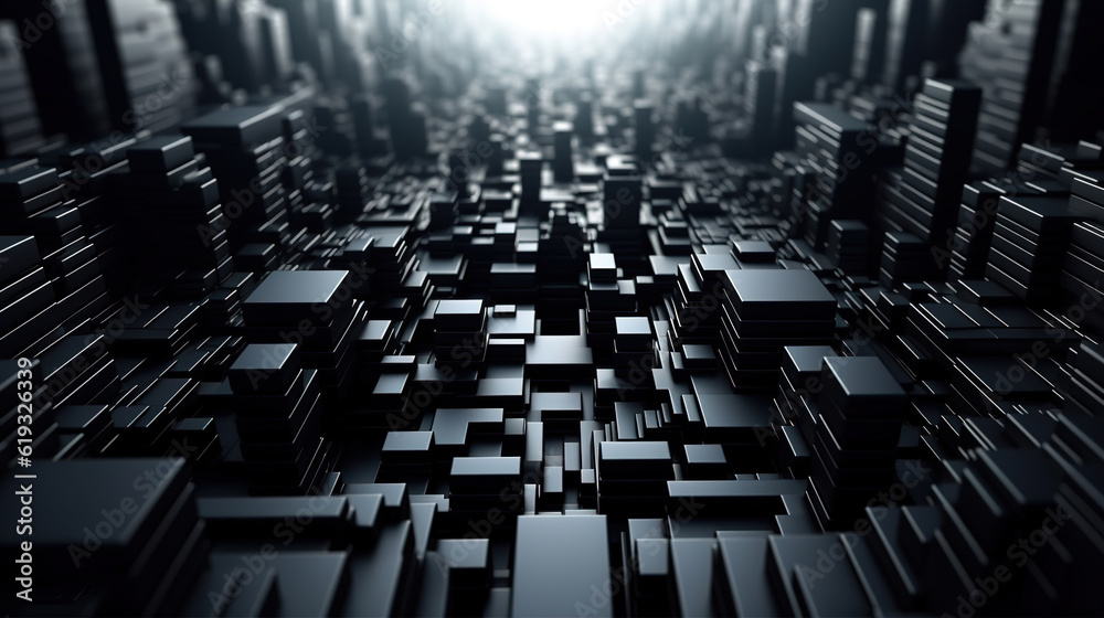 Obraz premium Futuristic graphic design abstract dark background, black squares receding into the distance