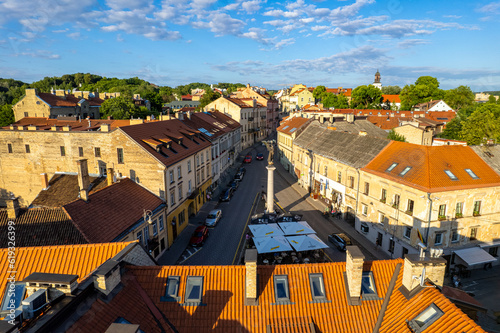 Aerial summer sunny sunset view of beautiful Vilnius Old Town, Užupis, Lithuania