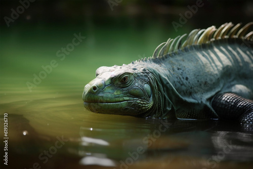 Generative AI. an iguana swimming