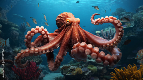 octopus (octopuses or octopodes) on isolated background. AI Generative