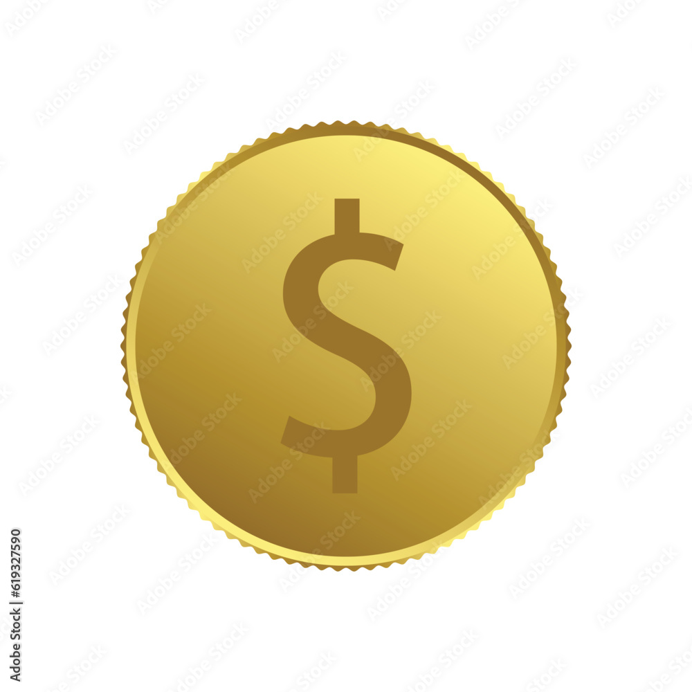 Golden dollar coin icon on white background, vector illustration. Golden dollar coin icon on white background, vector illustration.