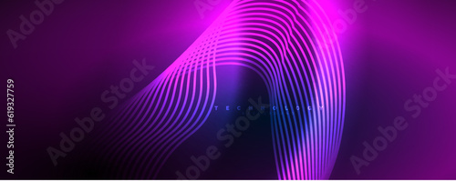 Shiny neon waves, dynamic electric motion, energy or speed concept. Vector illustration for wallpaper, banner, background, leaflet, catalog, cover, flyer