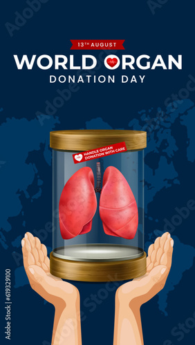World organ donation day with lungs for transplantation, saving lives, social network post story, artwork, print, doodle, vector illustration (Vector)