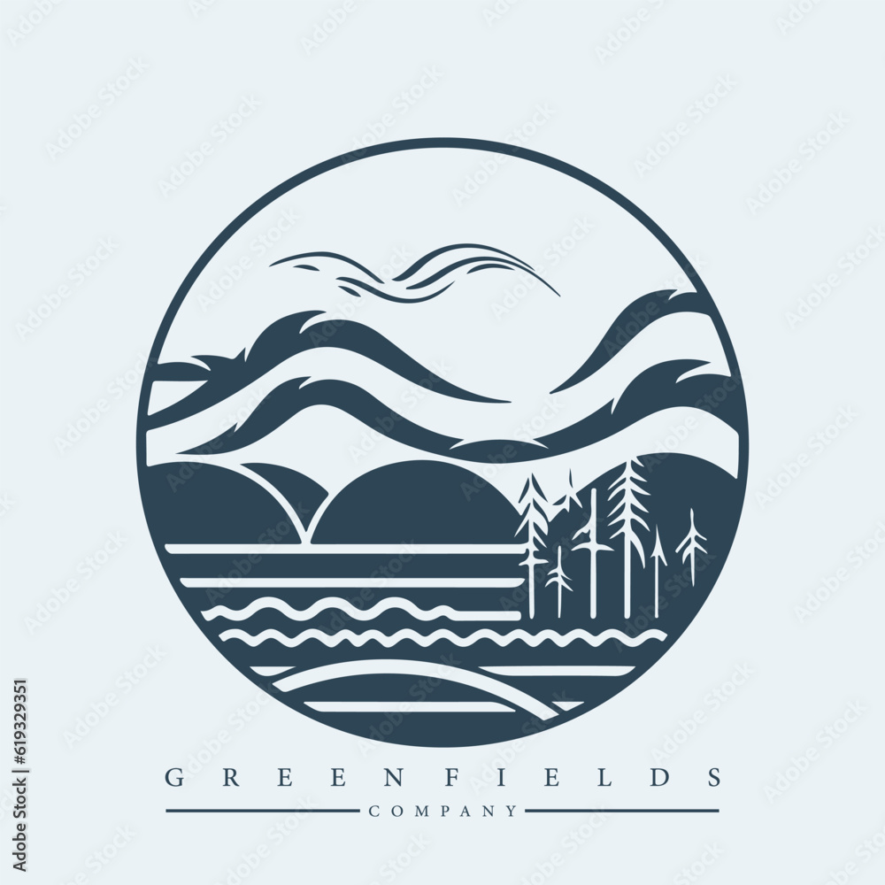 Fototapeta premium Modern abstract vector logo template of fields and mountains