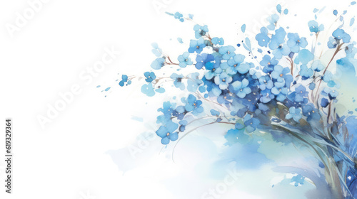 watercolor drawing of a bouquet of forget-me-nots on a light background, generative ai