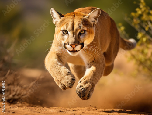 Graceful cougar in motion close up view © Venka