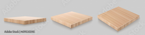 Fotografiet Realistic set of square wooden boards isolated on transparent background