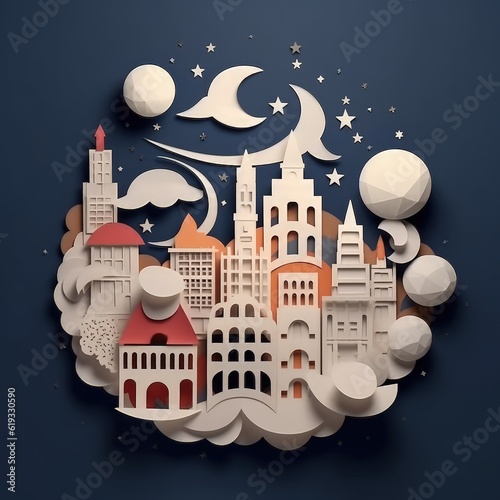 Patriotic Paper Cuts 3D Craft Style Illustration Celebrating Bastille Day.