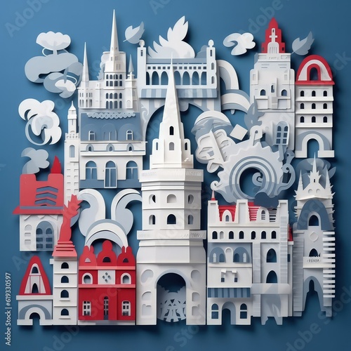 Bastille Day Extravaganza Minimalistic Paper Cut Craft Illustration in 3D Style