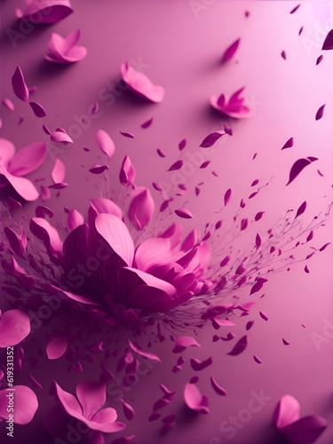 Artistic abstract of pink flower petals in mid air  portrait made with Generative AI.