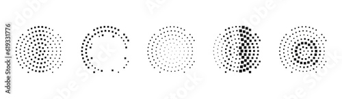 circles with square halftone  vector isolated set