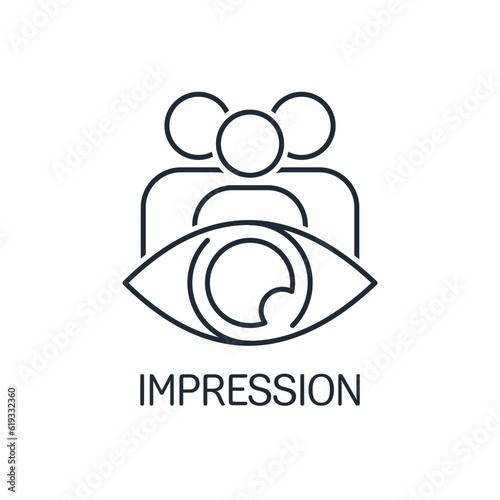 Eye and group of people. Make an impression. Vector linear icon isolated on white background.