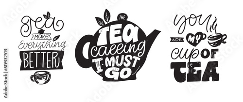 Cute hand drawn doodle lettering postcard about tea. T-shirt design, mug print, tee design, lettering art.