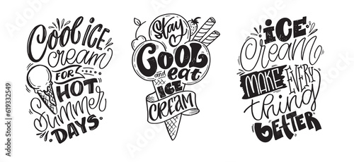 Cute hand drawn doodle lettering postcard about ice cream. T-shirt design, mug print, tee design, lettering art.