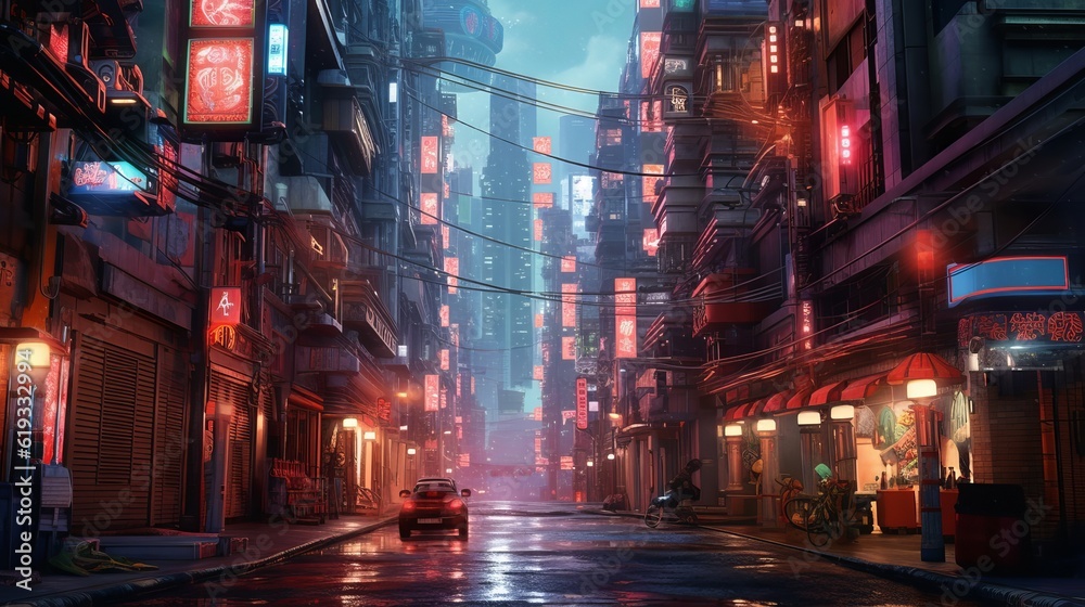 Metaverse city and cyberpunk concept. 3d render Generative AI