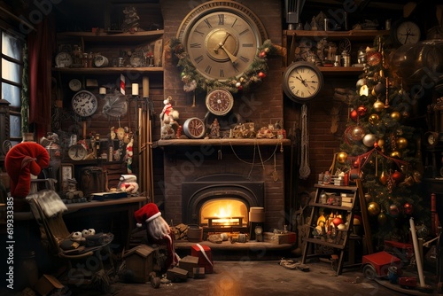 Santa Claus workshop, christmas interior background concept, generative ai © Gbor