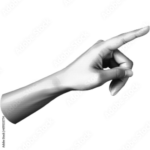 Halftone hand gesture as collage graphic element. Vintage punk grunge arm dotted pattern stickers. Retro trendy doodle hands vector illustration for posters, social media, business banners