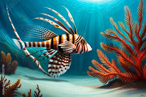 the most dangerous lion fish looking its prey generated AI