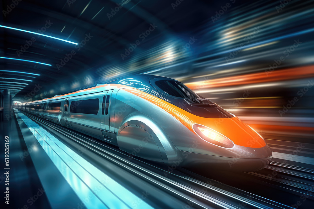 Futuristic Design High Speed Train Motion extreme closeup. Generative AI Futuristic Design High Speed Train Motion extreme closeup. Generative AI