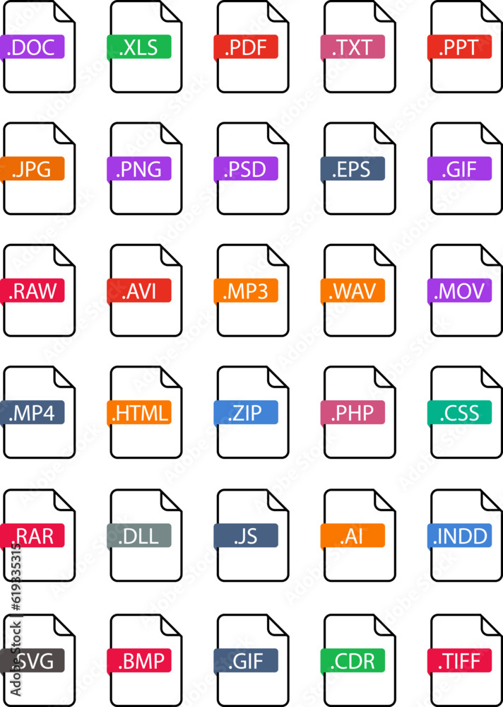 Vecteur Stock File format icons set. Format for texts, images, vector ...