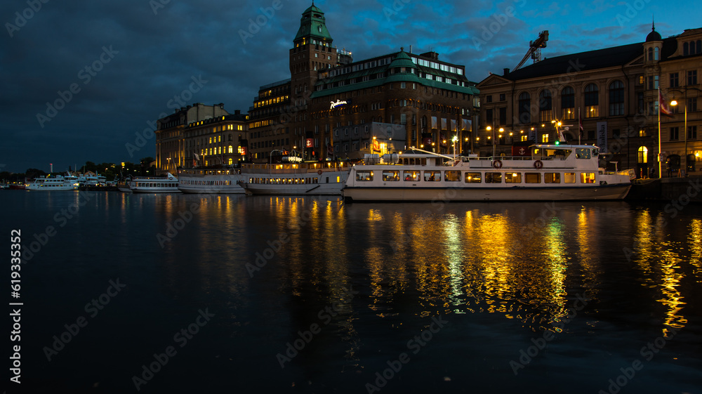 Stockholm by Night: Reflections of Old Buildings in the Water