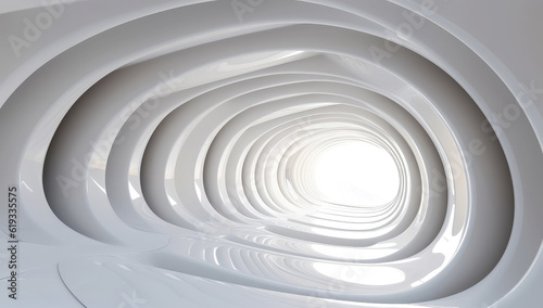 Futuristic Empty White Tunnel with a Light from the End extreme closeup. Generative ai